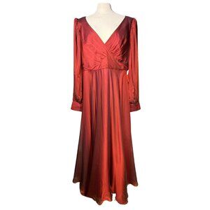 NWT Sheer Blouson Sleeve Surplice Gown in Garnet Sz 16 Red